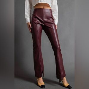 Easel Burgundy Leather Flare Pants